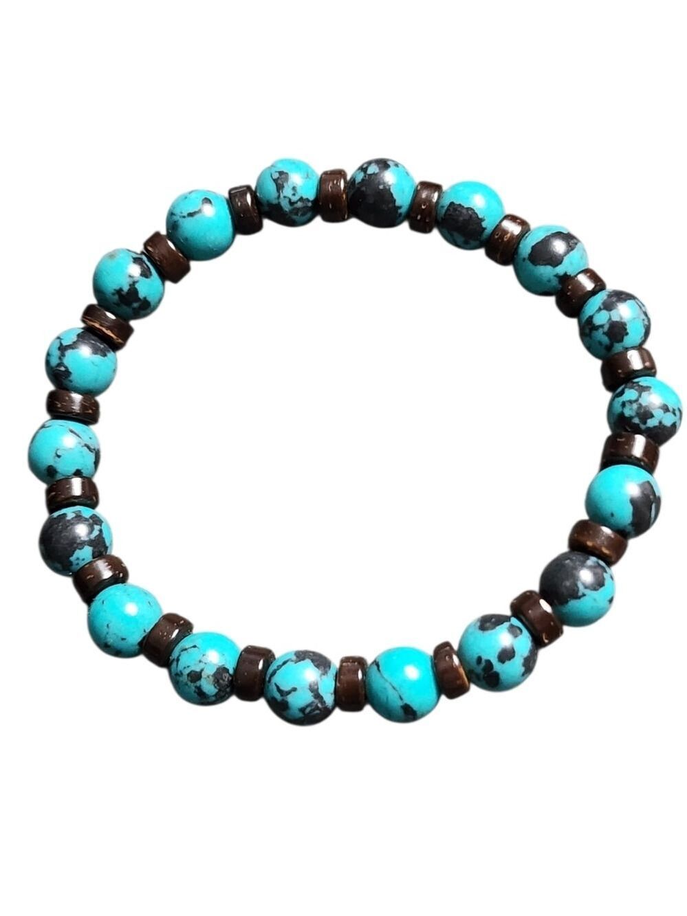 Turquoise Howlite Brown Beaded Stretch Bracelet